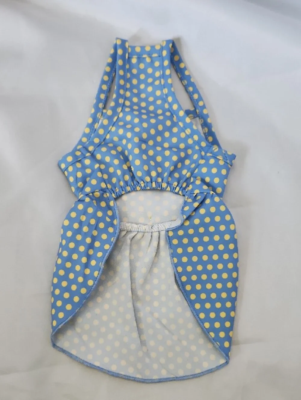 Source Unknown Blue and Yellow Polka Dot Dog Dress with Yellow Bow